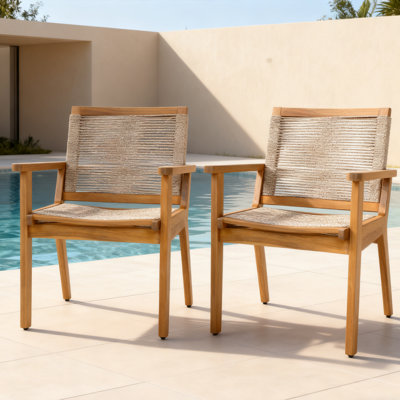 Patio Solid Wood Frame Dining Chair Set of 2