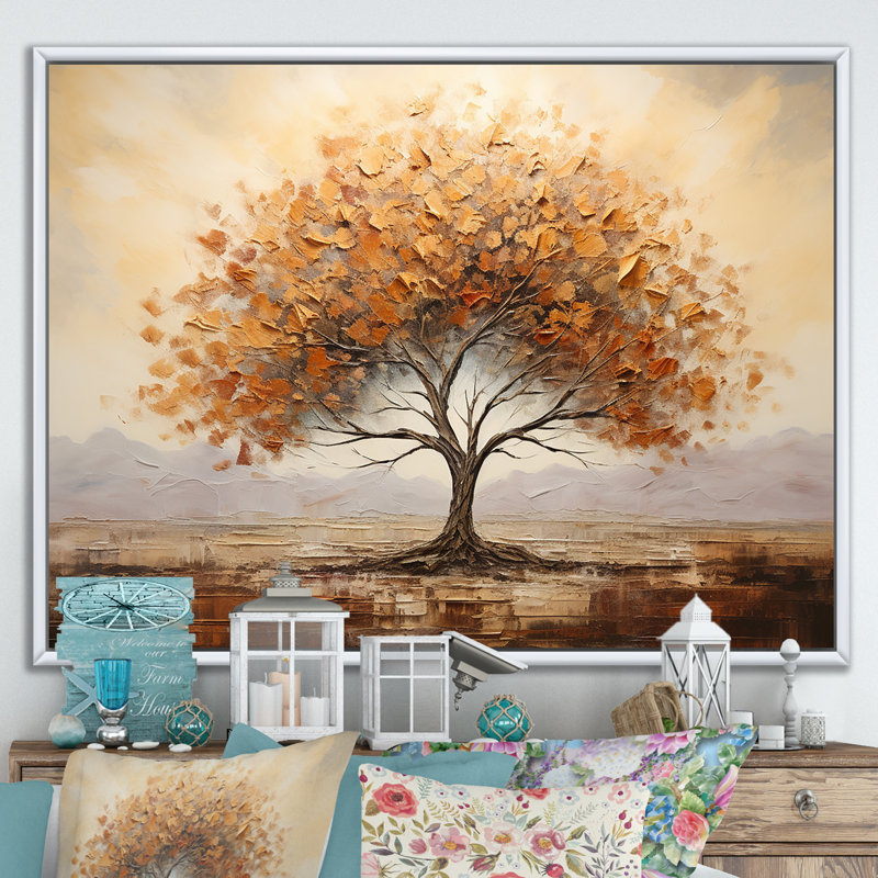 Arbre sauvage, art africain sur toile, H 12 po x l 20 po x P 1 po, Cadre flottant blanc