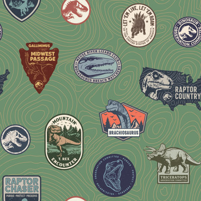 Jurassic World Badges Peel and Stick Wallpaper