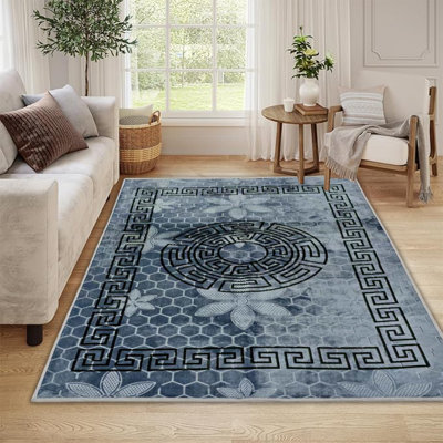 Vibe Large Area Rug Greek Design Carpet With PVC Backing Non-Slip Rug For Living Room, Hallway, Bedroom & Indoor/Outdoor Spaces