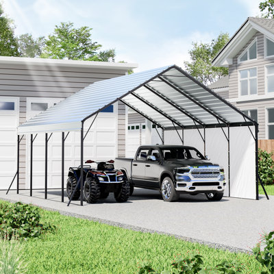 Heavy Duty Metal Carport, 20 x 24 ft Outdoor Carport with Sturdy Frame & Roof, Car Garage Shade with Removable Sidewalls, Multi-Use Car Shelter for Pickup, Boat, Trucks & Tractors