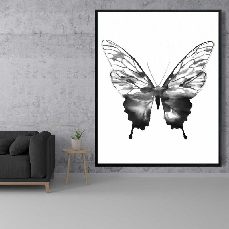 Black butterfly sketch - Black & white insect canvas decor, 61.25" H x 49.25" W