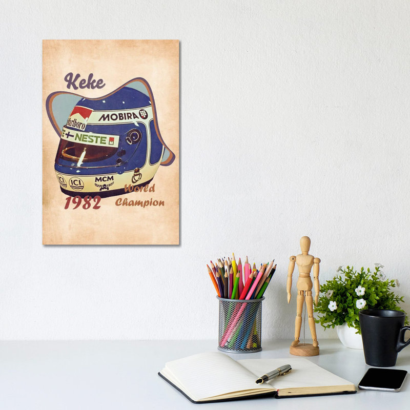 Keke Rosberg's Helmet Retro 1 Piece Wrapped Canvas Painting, 20.32 cm H x 30.48 cm W