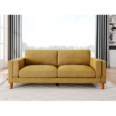 Upholstered Sofa With Square Arm, Wooden Legs