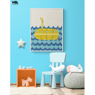 Submarine Illustration Print, Framed Yellow Submarine Poster, Submarine Cartoon Print, Sea Wall Art, Underwater Art Print, Framed Wall Art