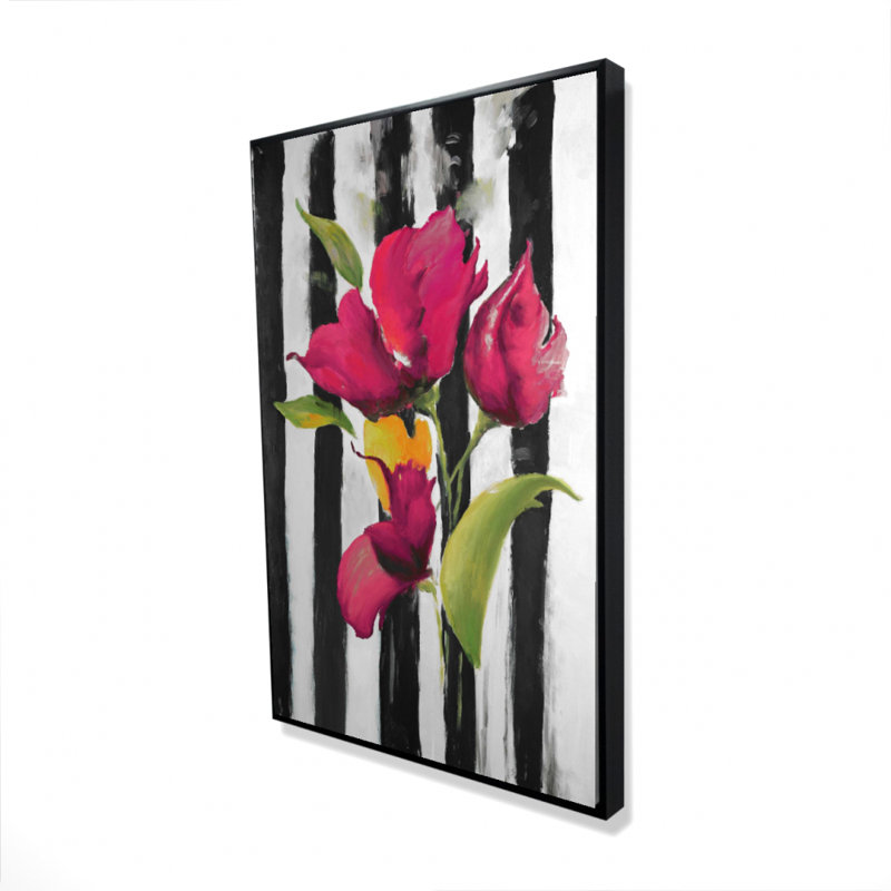 " Flowers On Black And White Stripes "
