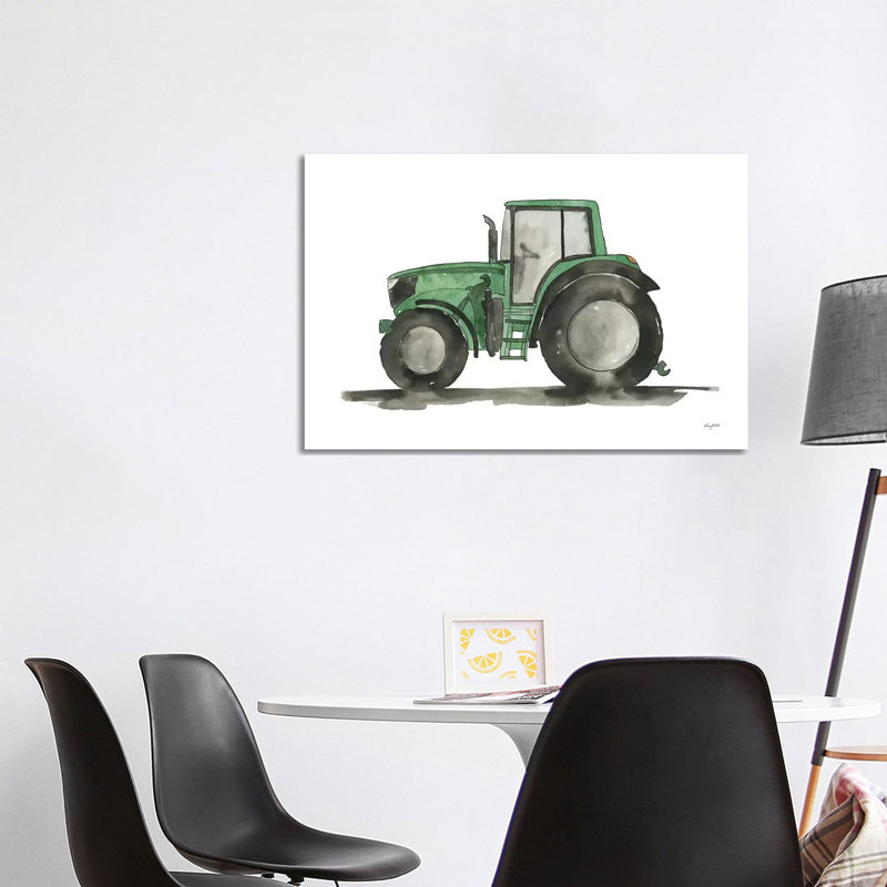 «Green Tractor» par Kelsey McNatt - reproduction d'art sur toile tendue, H 12 po x l 18 po x 1,5 po