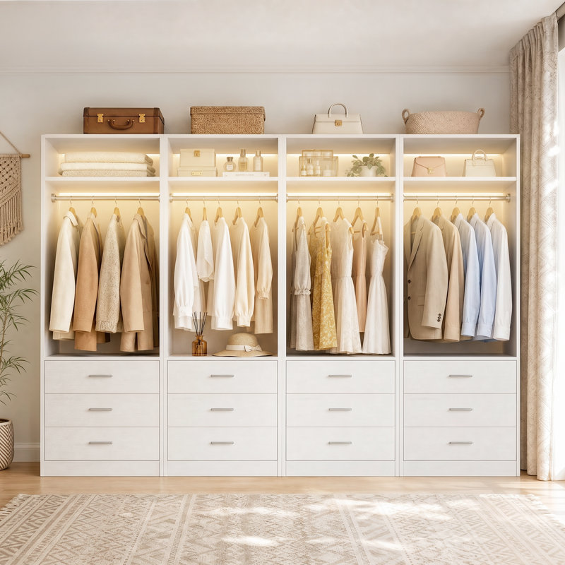 Freestanding 48" Closet System With 6 Wood Drawers ( Set of 2 ), White