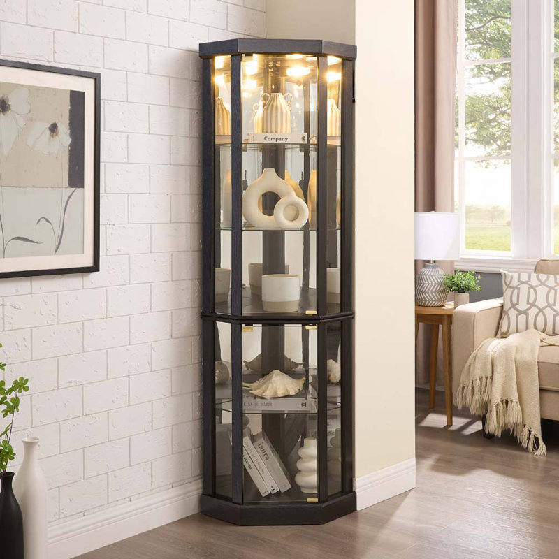 Accent Cabinet with glass Shelves and door, Cherry, 69.84" H x 15.31" W x 15.31" D