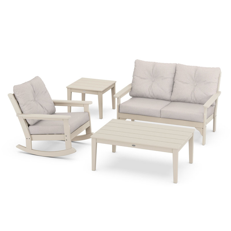 Vineyard 4-Piece Deep Seating Rocker Set, Sand, Dune Burlap