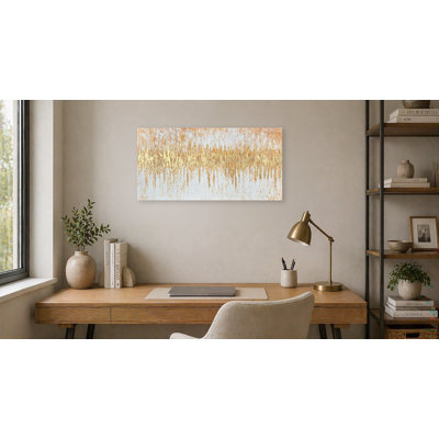 Gold Textured Abstract Canvas Wall Art, Handmade Texture & Foil Effect, Neutral Horizontal Decor