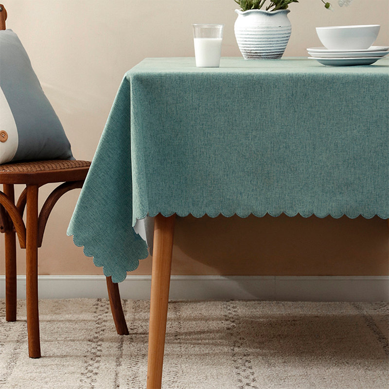 Grey Scalloped Edge Wrinkle-free Heat Resistant 56"x40" Rectangular Tablecloth, Beige, 80" x 56"