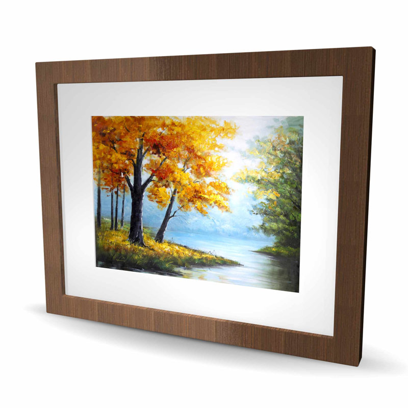 Arbres au bord du lac - reproduction encadrée avec passe-partout | Décoration intérieure, Brun, H 16 po x l 20 po