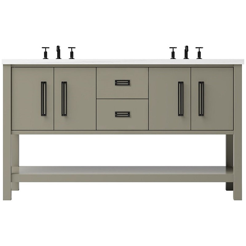 Meuble-lavabo double Kiawah, Olive française, 60", Noir mat