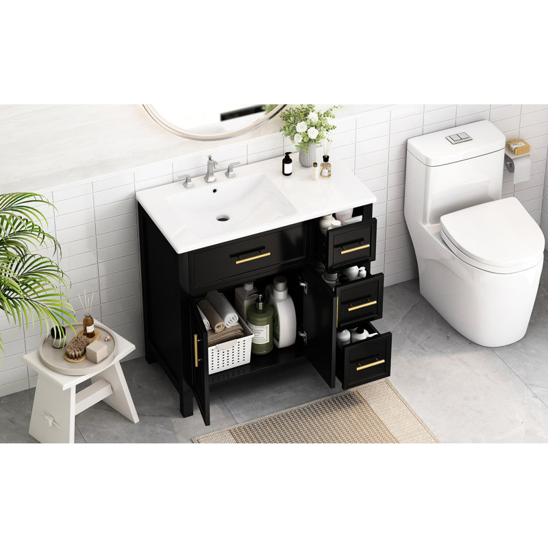 Meuble-lavabo 36 po, en bois massif et noir, meuble-lavabo moderne de conception utilisateur, apparence, Noir
