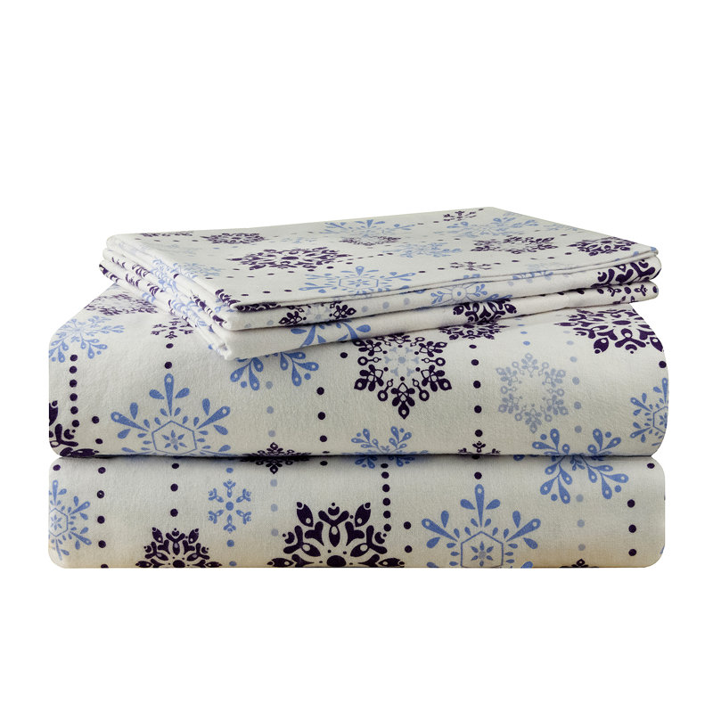 Pointehaven 200 GSM Heavy Weight Flannel 100% Cotton Deep Pocket Sheet Set, Blue White
