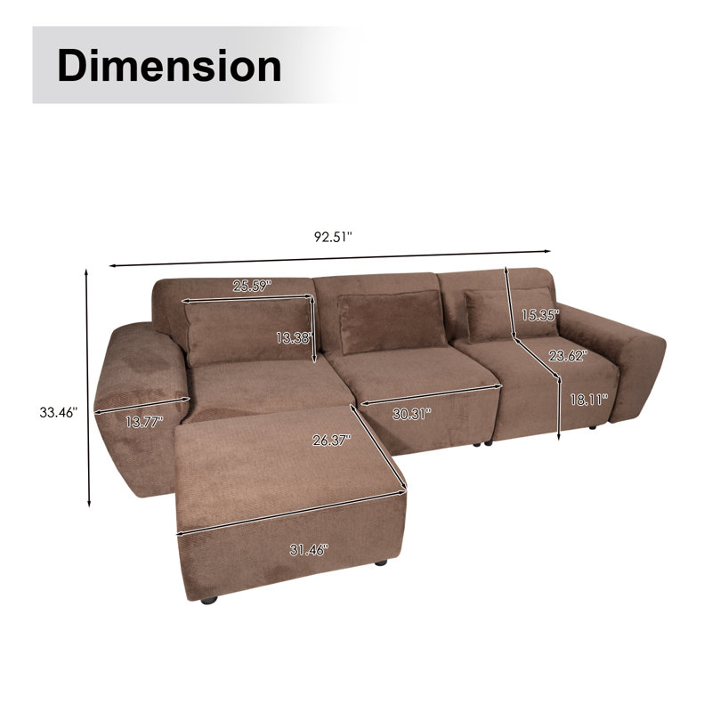 Canapé modulaire à assise profonde modulaire, Varnam, Brown Foam Padding