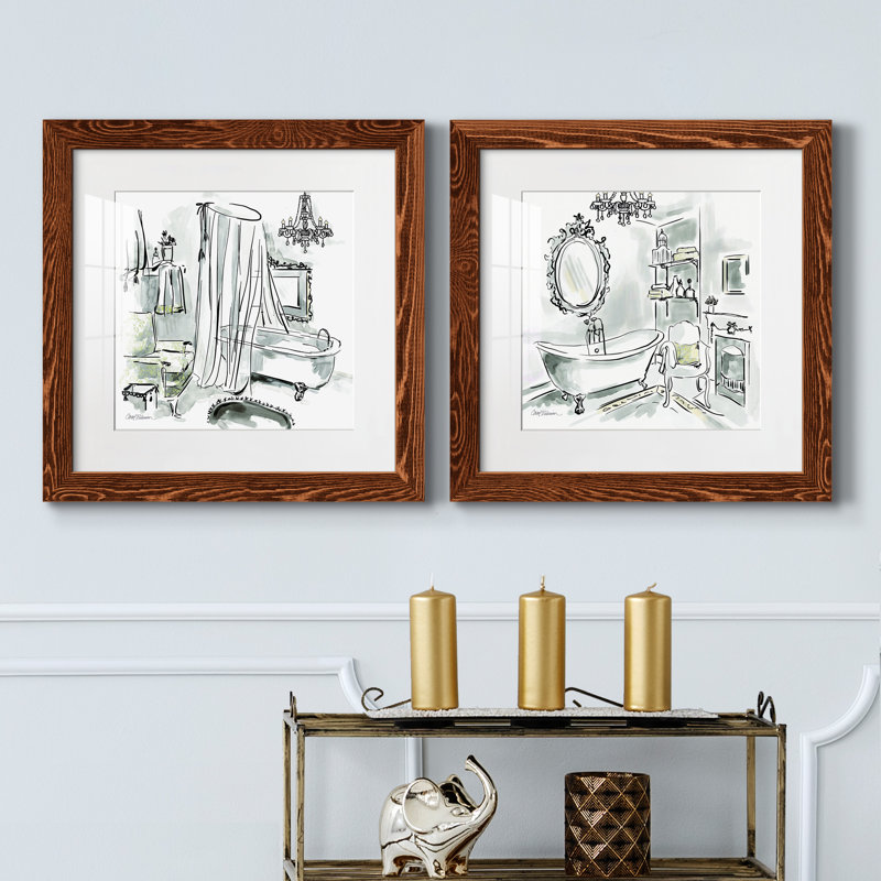 Opulent Bath I - ensemble de 2 peintures encadrées, H 20 po x l 40 po x P 1,5 po, Cadre en érable