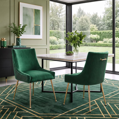 Velvet Upholstered Dining Chairs With Gold Pull Handle