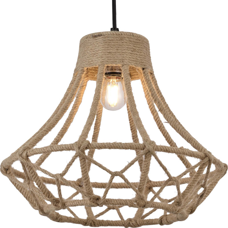 Magan 1-Light Black Geometric Island Pendant Light with Hemp Rope