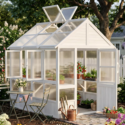 Heavy-Duty Wooden Greenhouse With Polycarbonate Panels & Adjustable Roof Vent – All-Season Backyard Growing House