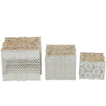 3 Small Paper Mache Square Boxes with Removable Lids