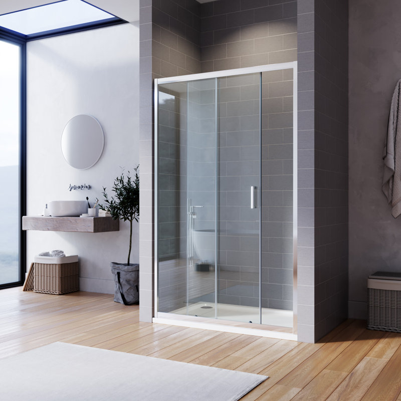 Cost-effective single sliding door shower room, Silver, 110", Black