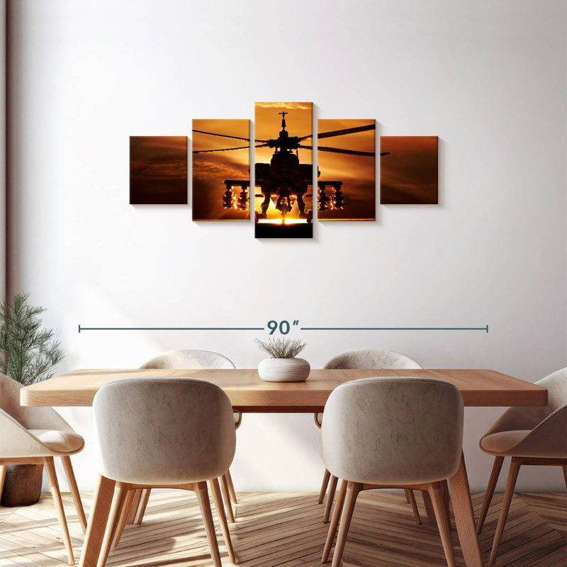 Silhouetted Apache Helicopter, 30" H x 68" W
