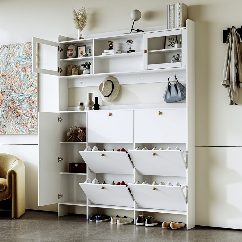 Armoire à chaussures multifonctionnelle avec tablette de rangement et 6 tiroirs rabattables, grand arbre d'entrée moderne