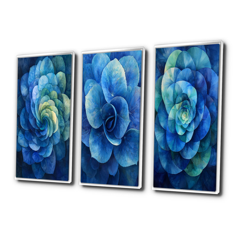 Hortensia bleu et vert Vortex I - Collection d'art mural hortensia, H 32 po x l 48 po, Impression encadrée flottante, Blanc