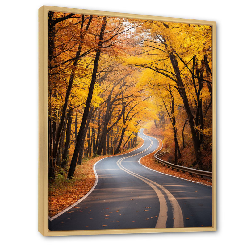 «Golden Road Into The Autumn Forest III» - art mural route, Cadre flottant brun, H 40 po x l 30 po x P 1,5 po