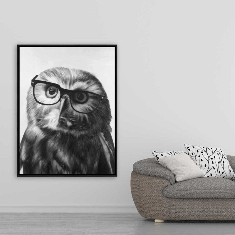 Northern saw-whet owl with glasses -  Framed Canvas