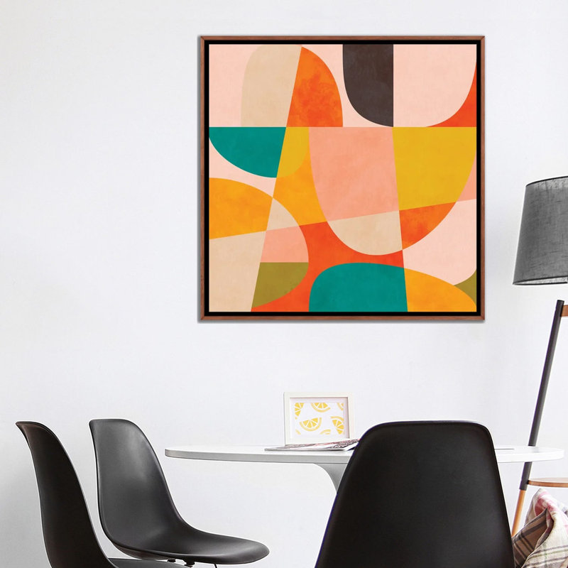 Mid Century Modern Semi Circles Painterly III - reproduction d'art murale encadrée, H 37 po x l 37 po, Brun