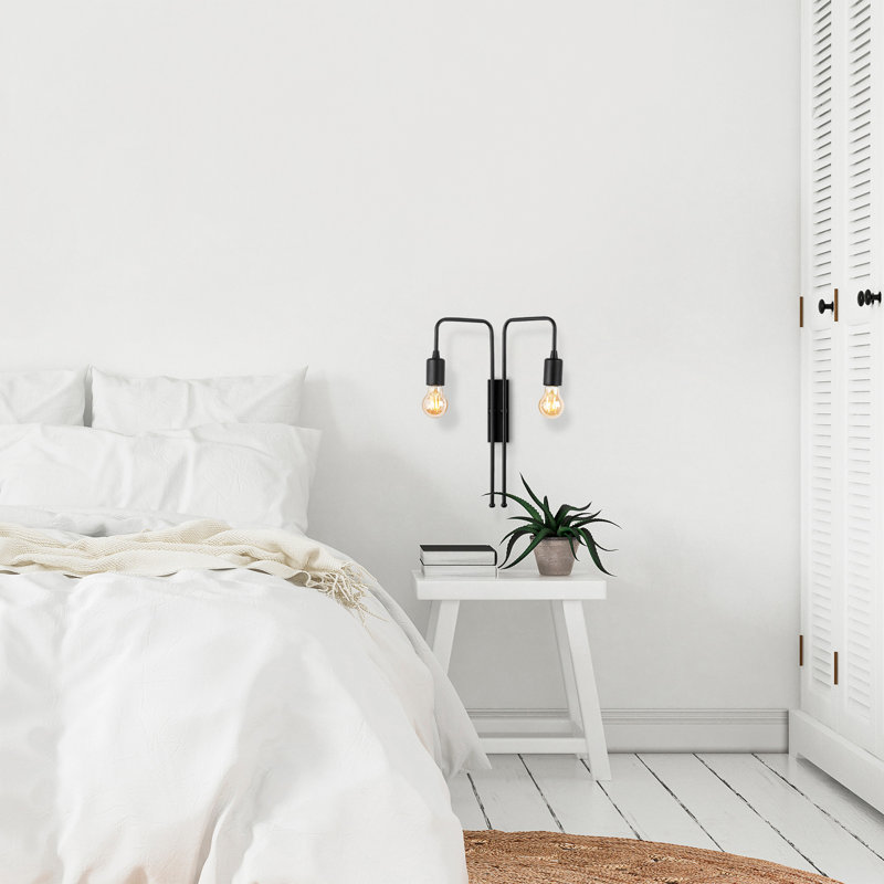 Modern Industrial Wall Lamp, Black Metal Body, 17.7 x 7.9 x 17.7 inches | 2 x E27 Socket (Max 40W) | IP20 Rated | Stylish Novelty Design with Durable Base Plate (5.9 x 2.4 inches) | Perfect for Home and Office Lighting