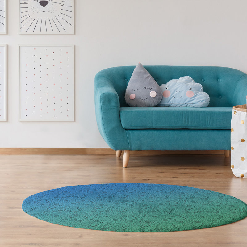 Tapis bleu ciel profond/bleu marine foncé dégradé, Rond 5 pi