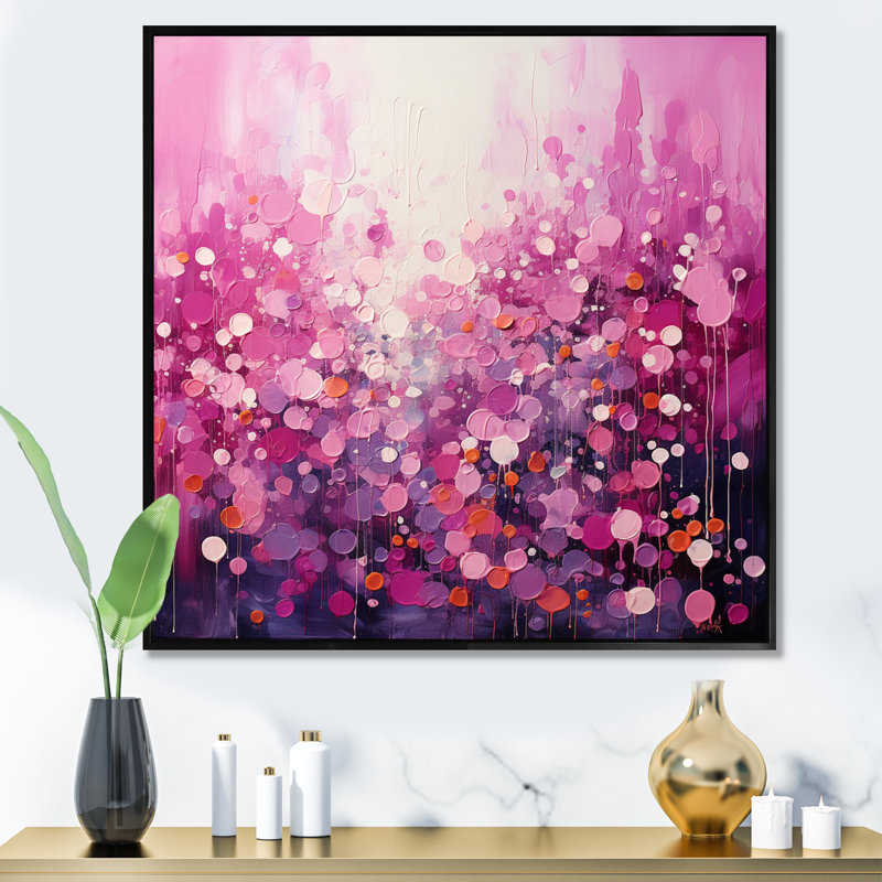Magenta Magic - Abstract Landscape Canvas Wall Art, 36" H x 36" W, Cadre flottant noir