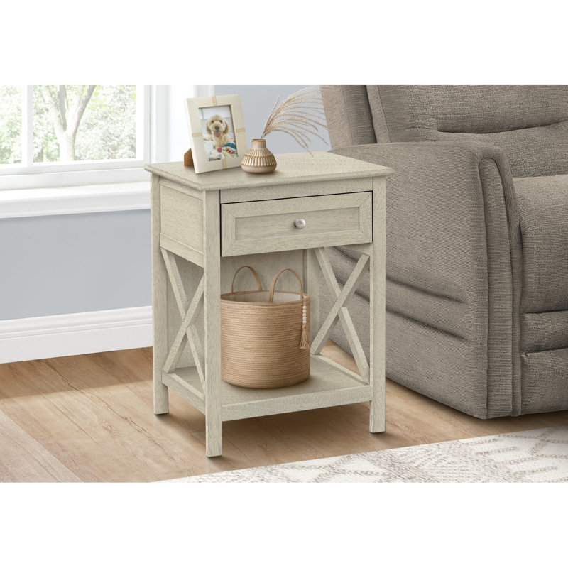Table transitionnelle avec placage blanc antique et tiroir pour la chambre à coucher