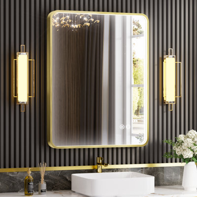 Aluminum Framed Lighted LED Bathroom Vanity Mirror with Anti-Fog 3 Colors Temperature & Dimmable Light Bathroom Vanity Mirror