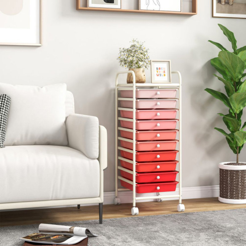 Organisateur de chariot de rangement roulant 10 tiroirs avec 4 roulettes universelles