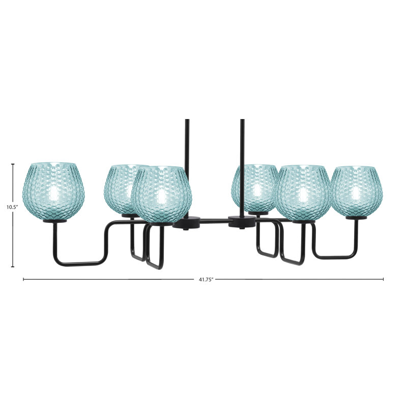 Luminaire pour îlot 6 lumières Amarmula, finition noir mat, verre texturé turquoise 6 po, Sarcelle, Noir