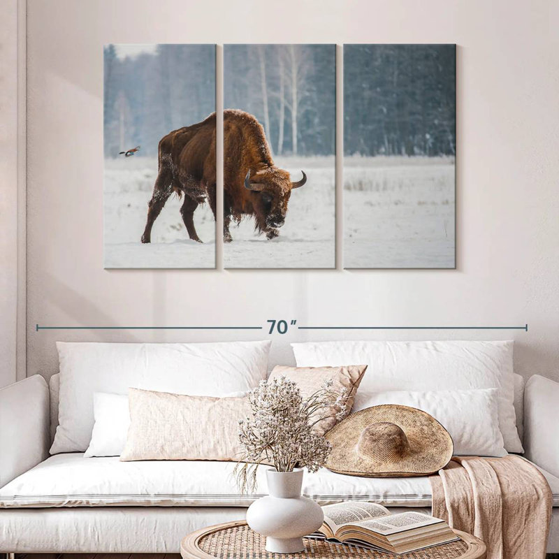 Brampt Bison In Snowy Forest, 32" H x 50" W