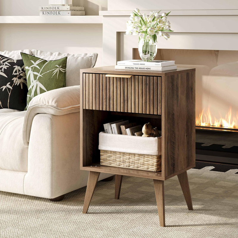 Table de chevet encastrée avec rangement ouvert, Chêne caramel