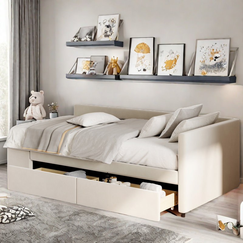 Lit plateforme tapissier Oguz, Beige