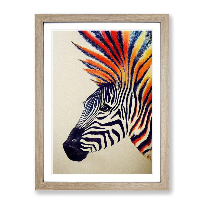 Punk Zebra - Framed Print, 64cm H x 46cm W, Oak
