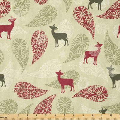 Fabric by the meter, elaborate animal, olive green, light green, 1 meter