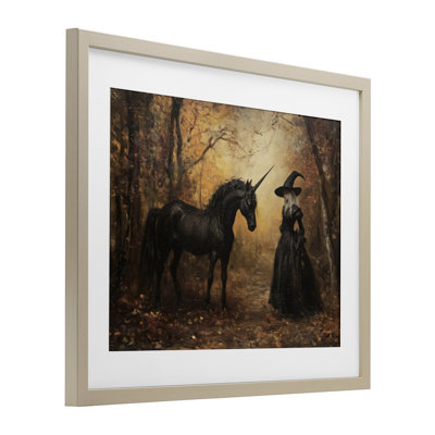 Witch & Black Unicorn Framed Print Under Glass, design by Arlington Prints