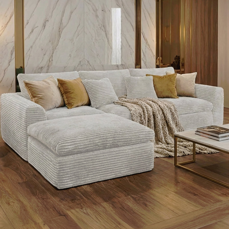 108-Inch High-Resilience Boneless Sponge Sofa With 30 Density, Double-Layer Cloud-Like Cushions, Multiple Combination Options, No Installation Required/ Off-White