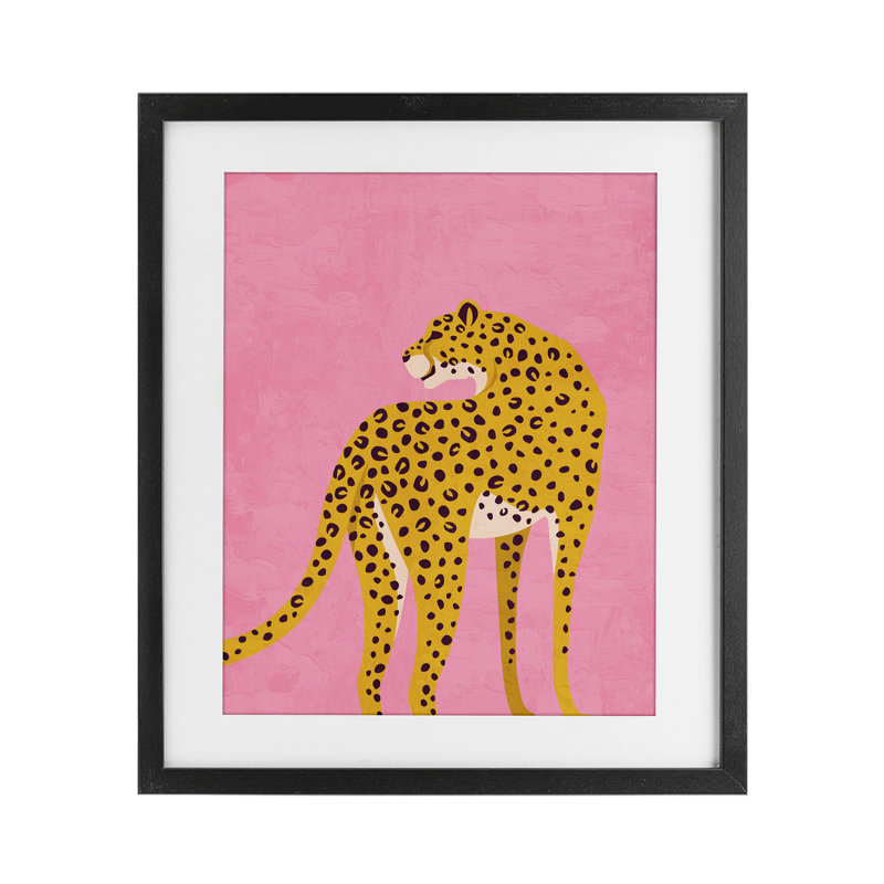 «Leopard on Pink Serenade», reproduction d'art sous verre, conception de Kim Allen, H 16 po x l 13 po