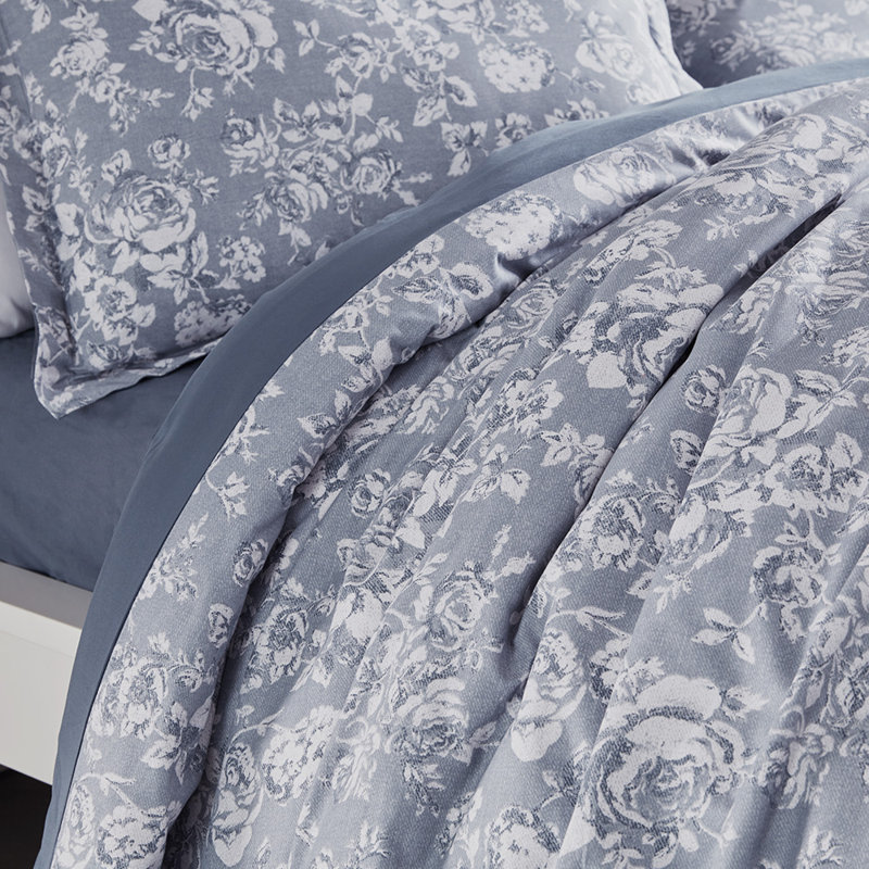 Literie imprimée, housse de couette douce en microfibre avec fermeture éclair et attaches aux coins, Bleu pivoine élégant