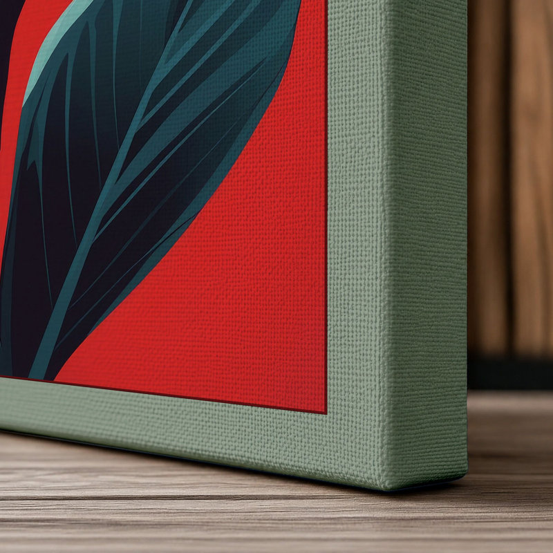 Tropical Bloom in Red Botanical - Wrapped Canvas, 24x16 - 61.0 x 40.6 cm, Sage Border